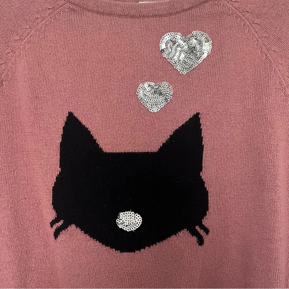 The Children's Place Girls Sweater‎ With Cat Face and sequins Size S 5/6